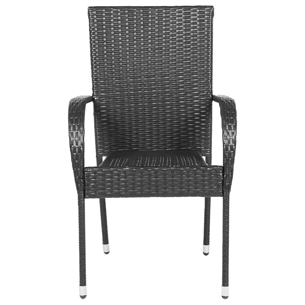 4-Piece Black Poly Rattan Stackable Outdoor Chairs Set