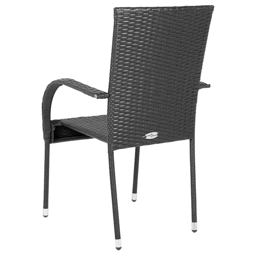 4-Piece Black Poly Rattan Stackable Outdoor Chairs Set