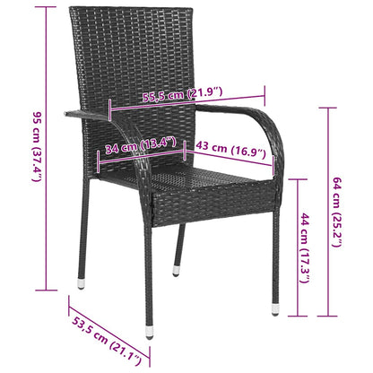 4-Piece Black Poly Rattan Stackable Outdoor Chairs Set