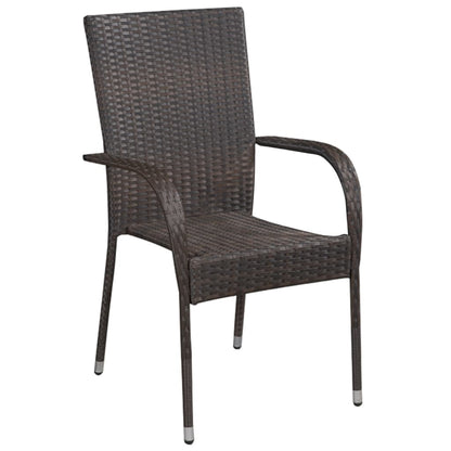 Set of 6 Stackable Poly Rattan Outdoor Chairs - Brown