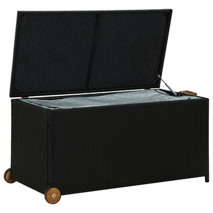 Black Poly Rattan Garden Storage Box 120x65x61 cm