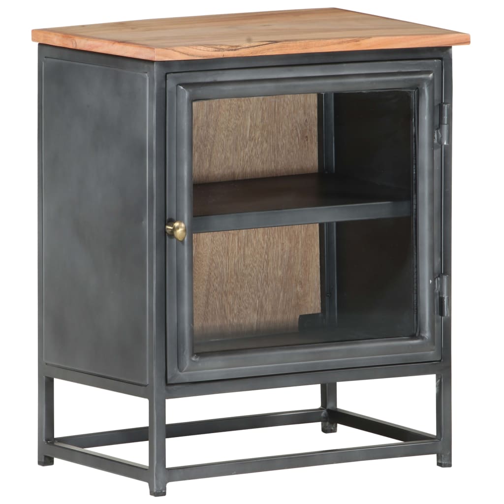 Solid Acacia Wood Bedside Cabinet in Grey - 40x30x50 cm