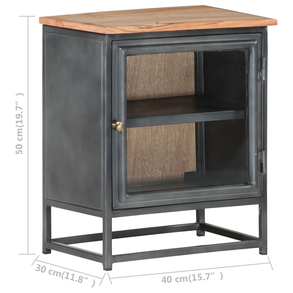 Solid Acacia Wood Bedside Cabinet in Grey - 40x30x50 cm
