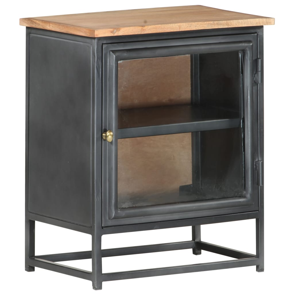 Solid Acacia Wood Bedside Cabinet in Grey - 40x30x50 cm