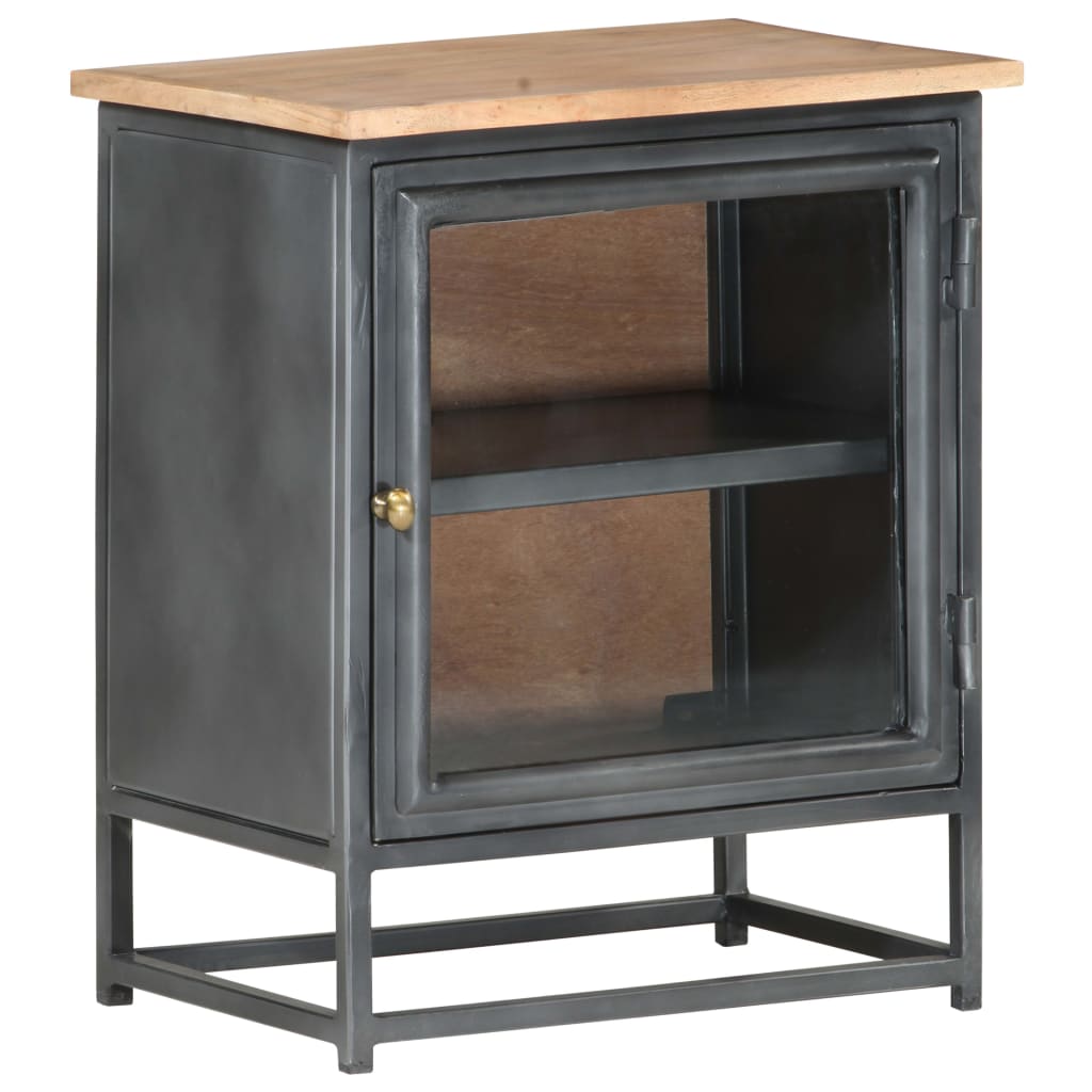 Solid Acacia Wood Bedside Cabinet in Grey - 40x30x50 cm