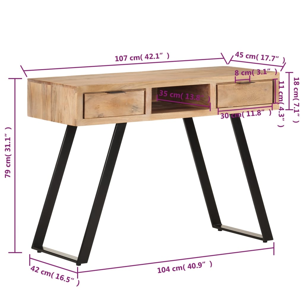 Solid Acacia Wood Desk with Live Edges, 107x45x79 cm