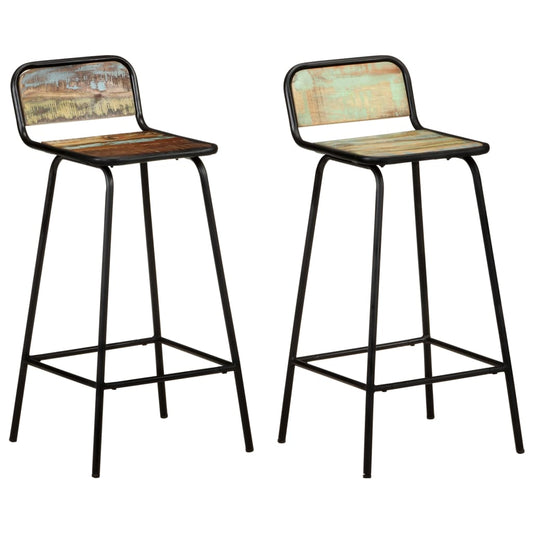Reclaimed Wood Bar Chairs Set of 2 - Solid & Sustainable Seating