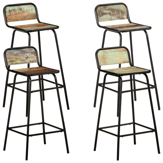 Set of 4 Reclaimed Wood Bar Chairs - Rustic Charm