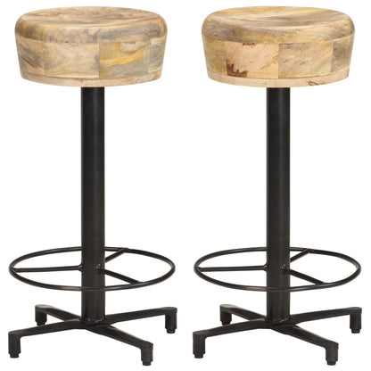 Solid Mango Wood Bar Stools Set of 2, 66cm Height