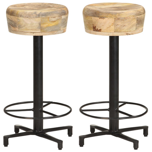 Solid Mango Wood Bar Stools Set of 2, 66cm Height
