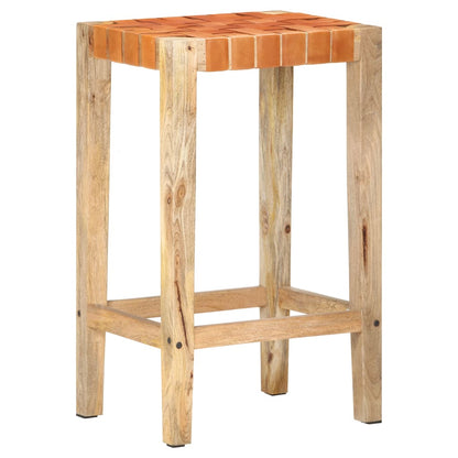 Set of 2 Brown Real Leather Bar Stools - 75 cm Height