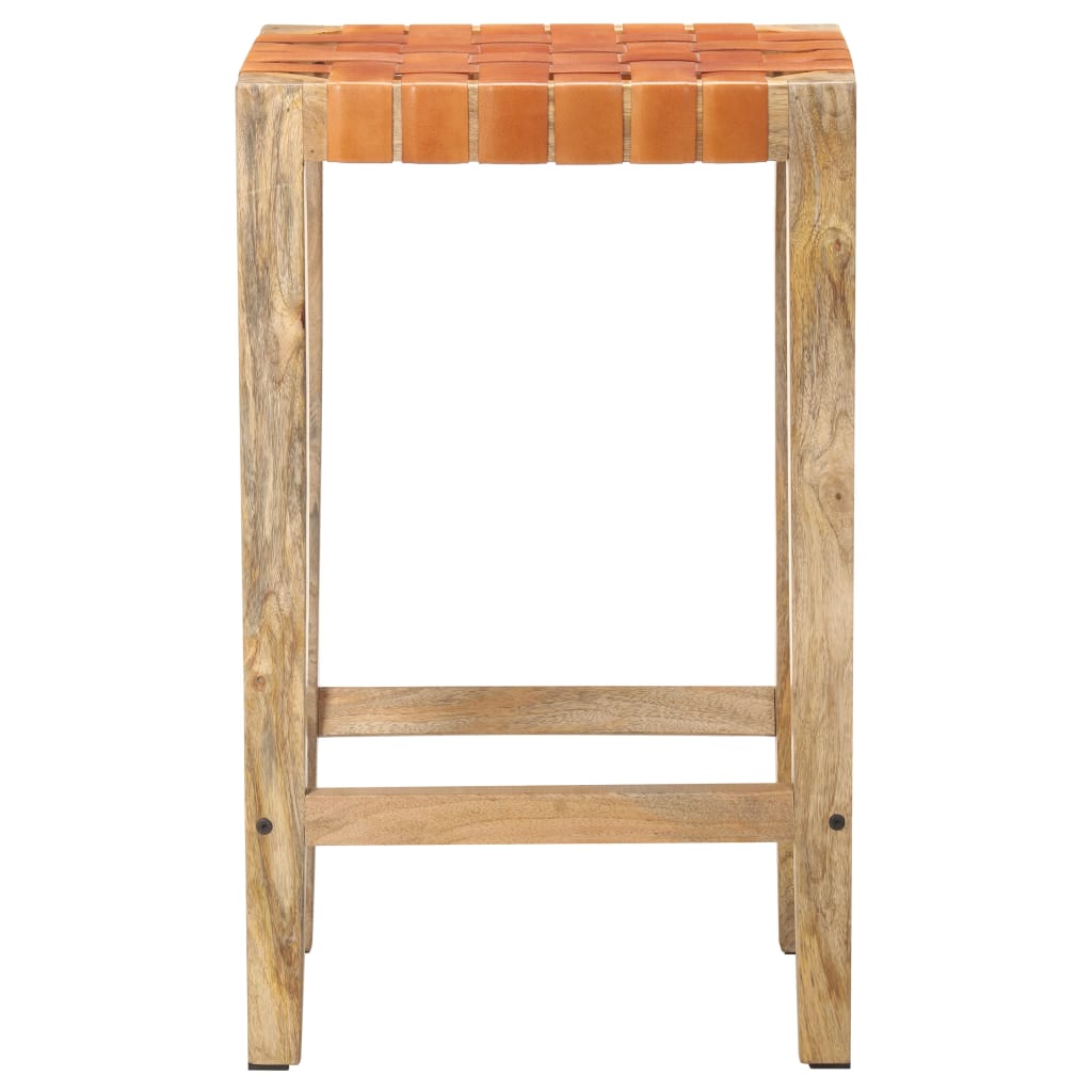 Set of 2 Brown Real Leather Bar Stools - 75 cm Height