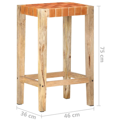 Set of 2 Brown Real Leather Bar Stools - 75 cm Height