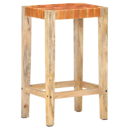 Set of 2 Brown Real Leather Bar Stools - 75 cm Height