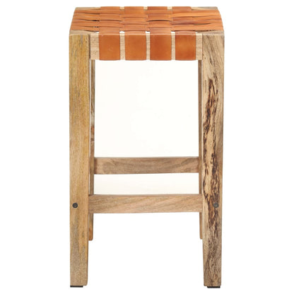 Brown Real Leather Bar Stools Set of 2 - 60 cm Height