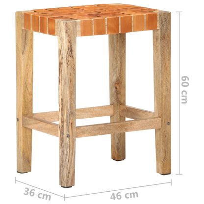 Brown Real Leather Bar Stools Set of 2 - 60 cm Height