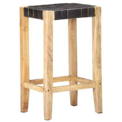 Black Real Leather Bar Stools Set of 2, 75 cm