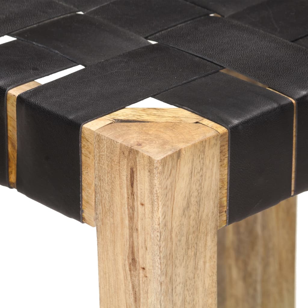 Black Real Leather Bar Stools Set of 2, 75 cm