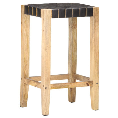 Black Real Leather Bar Stools Set of 2, 75 cm