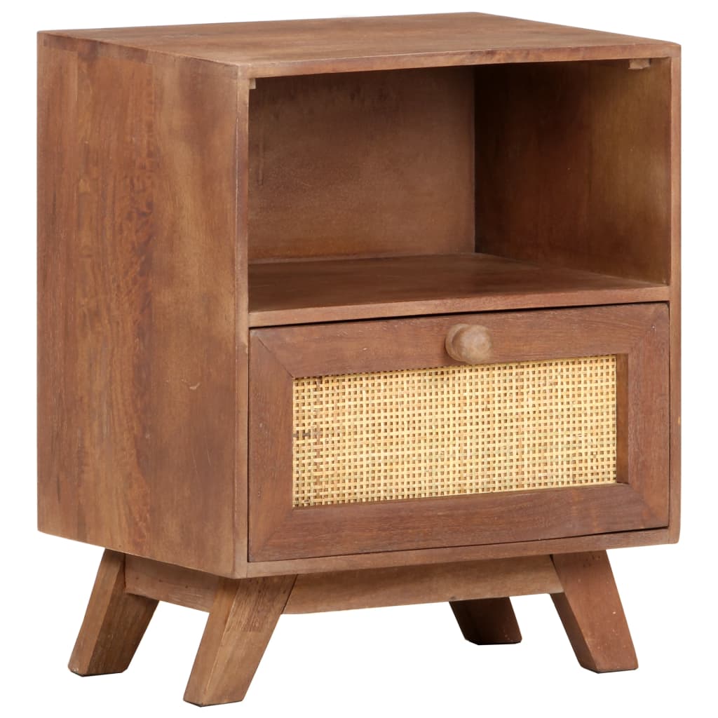 Solid Mango Wood Bedside Cabinet - 40x30x50 cm Vintage Charm