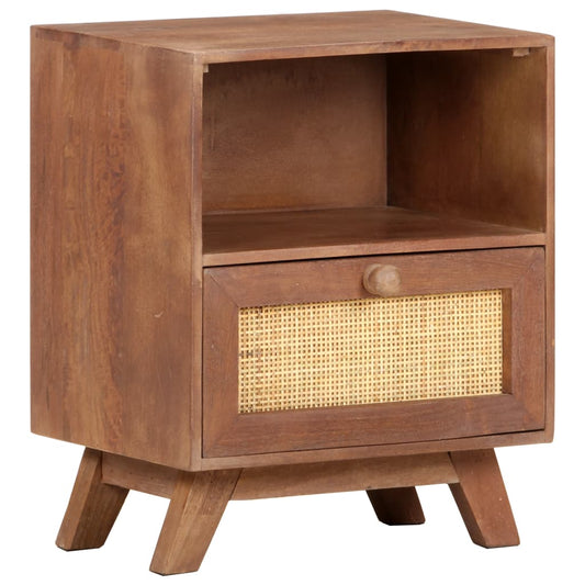 Solid Mango Wood Bedside Cabinet - 40x30x50 cm Vintage Charm