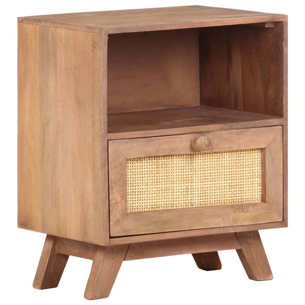 Solid Mango Wood Bedside Cabinet - 40x30x50 cm Vintage Charm