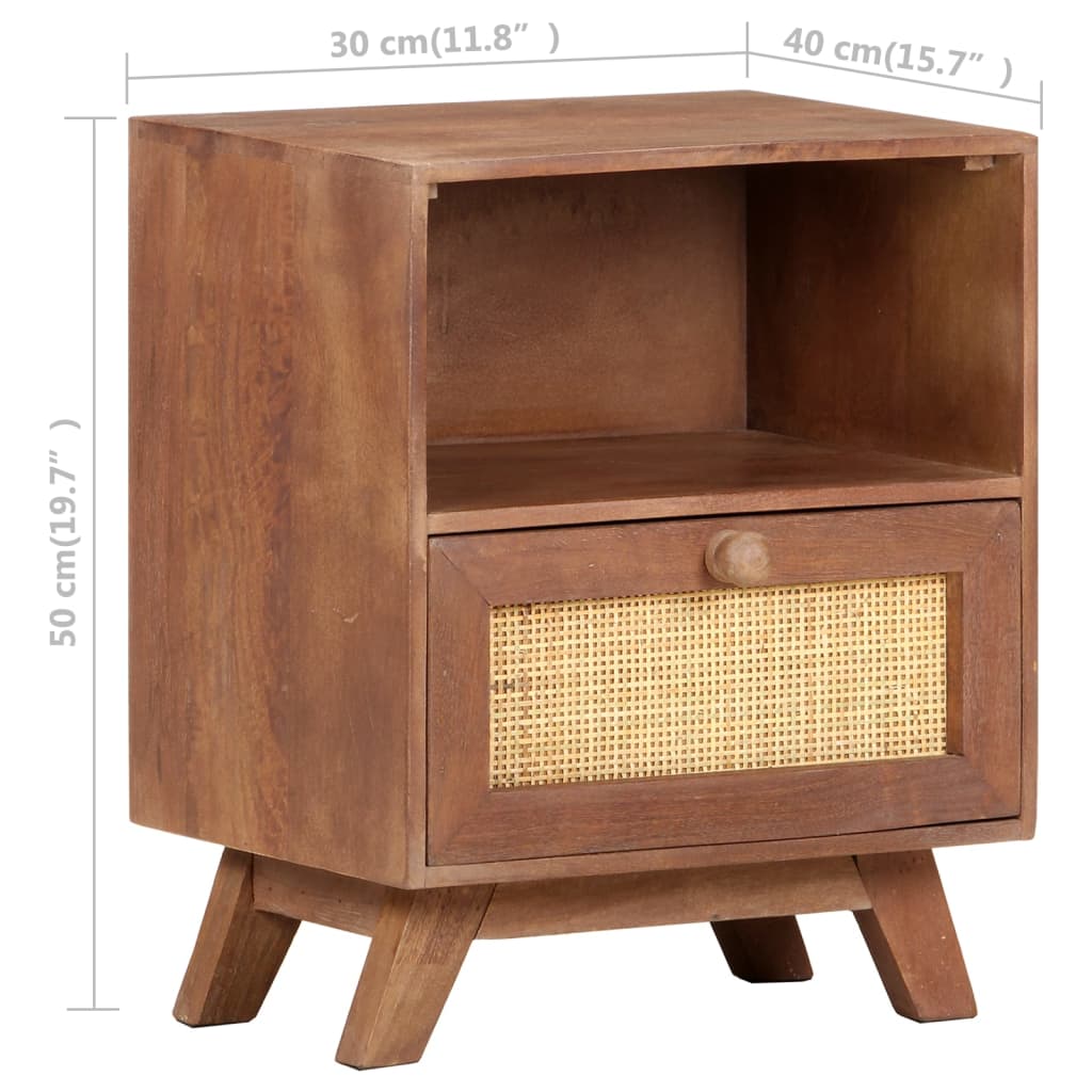 Solid Mango Wood Bedside Cabinet - 40x30x50 cm Vintage Charm