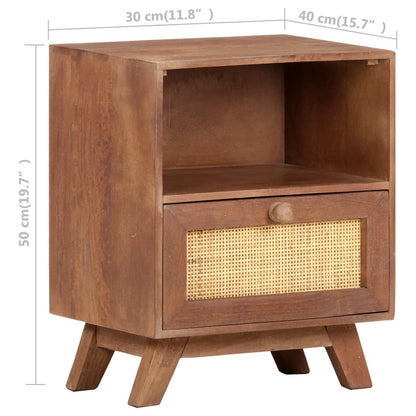 Solid Mango Wood Bedside Cabinet - 40x30x50 cm Vintage Charm