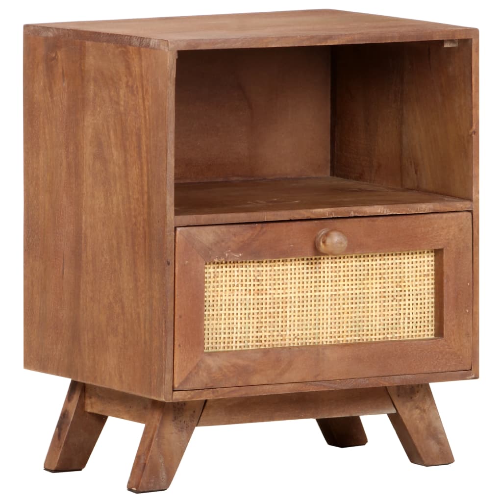 Solid Mango Wood Bedside Cabinet - 40x30x50 cm Vintage Charm