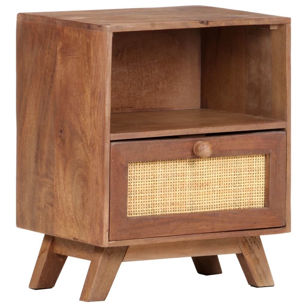 Solid Mango Wood Bedside Cabinet - 40x30x50 cm Vintage Charm