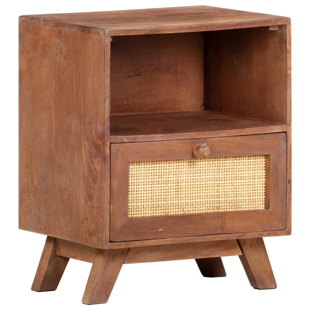 Solid Mango Wood Bedside Cabinet - 40x30x50 cm Vintage Charm