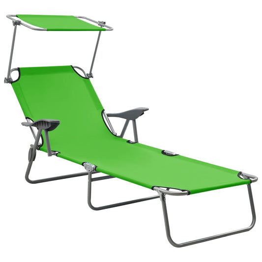 Sun Lounger with Canopy, Steel Frame, Green Finish