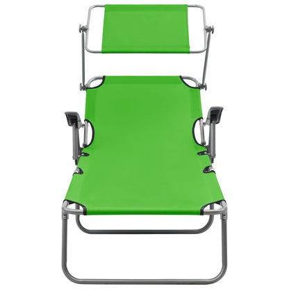 Sun Lounger with Canopy, Steel Frame, Green Finish