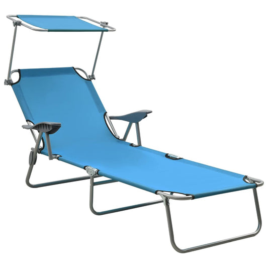 Steel Blue Sun Lounger with Canopy - Durable Outdoor Comfort