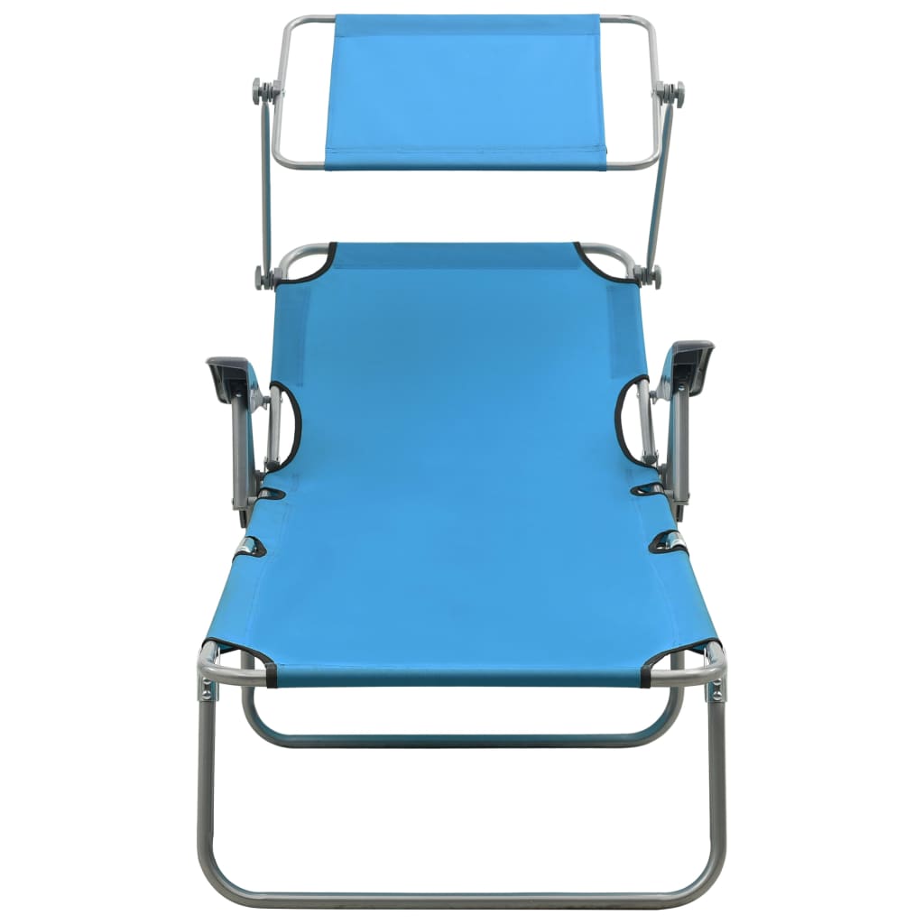 Steel Blue Sun Lounger with Canopy - Durable Outdoor Comfort
