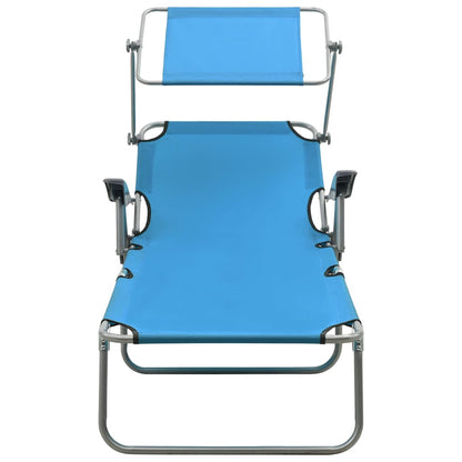 Steel Blue Sun Lounger with Canopy - Durable Outdoor Comfort