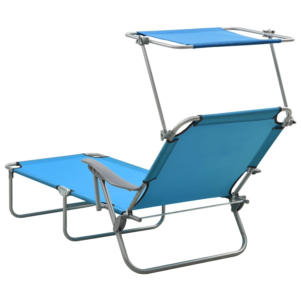 Steel Blue Sun Lounger with Canopy - Durable Outdoor Comfort