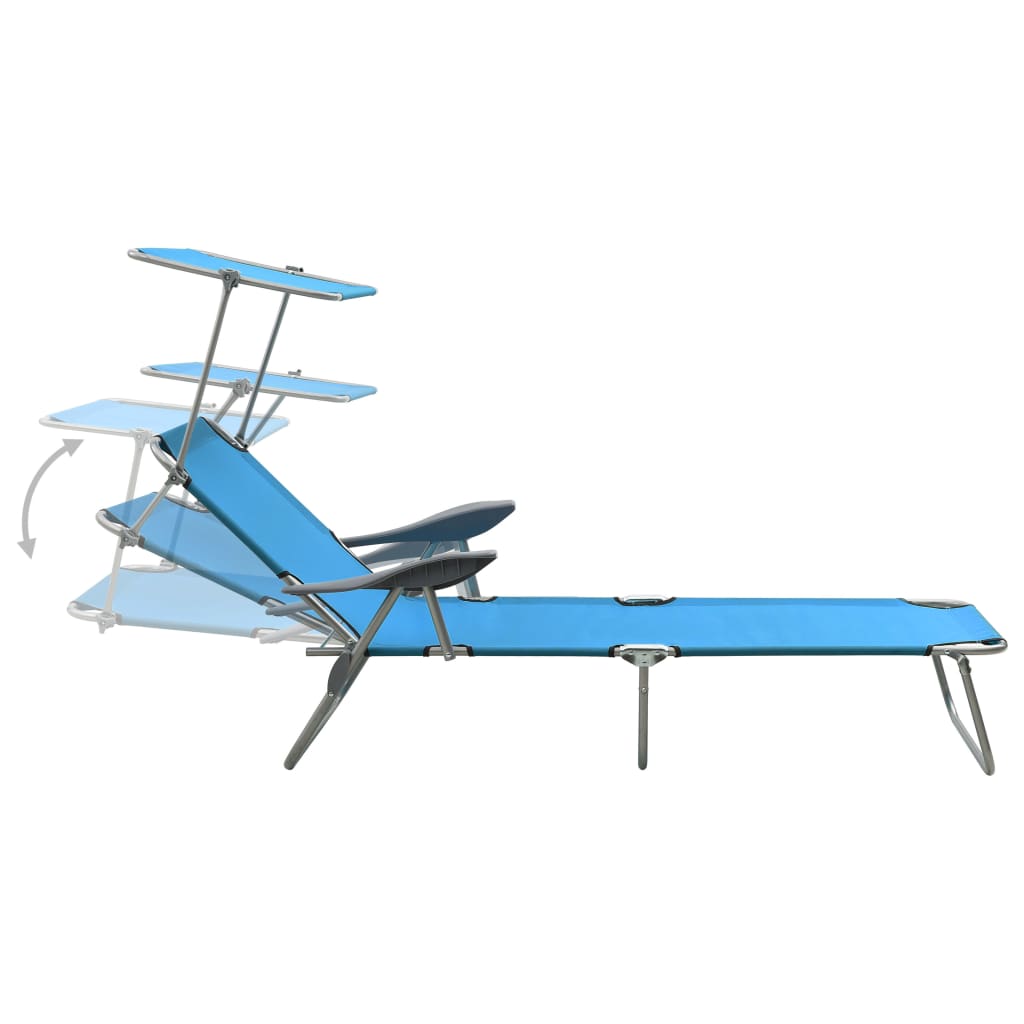 Steel Blue Sun Lounger with Canopy - Durable Outdoor Comfort