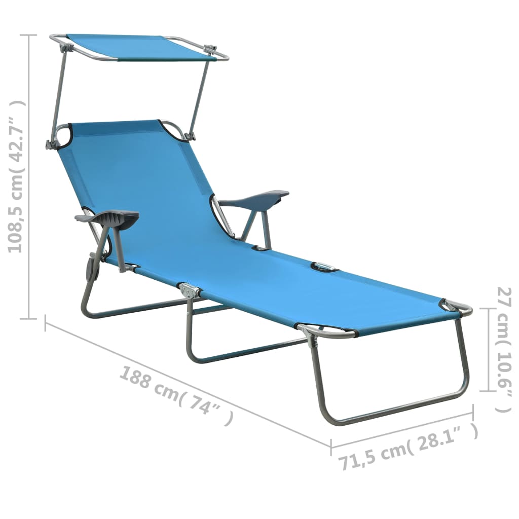 Steel Blue Sun Lounger with Canopy - Durable Outdoor Comfort