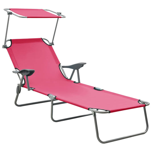 Steel Frame Pink Sun Lounger with Canopy - Durable & Stylish