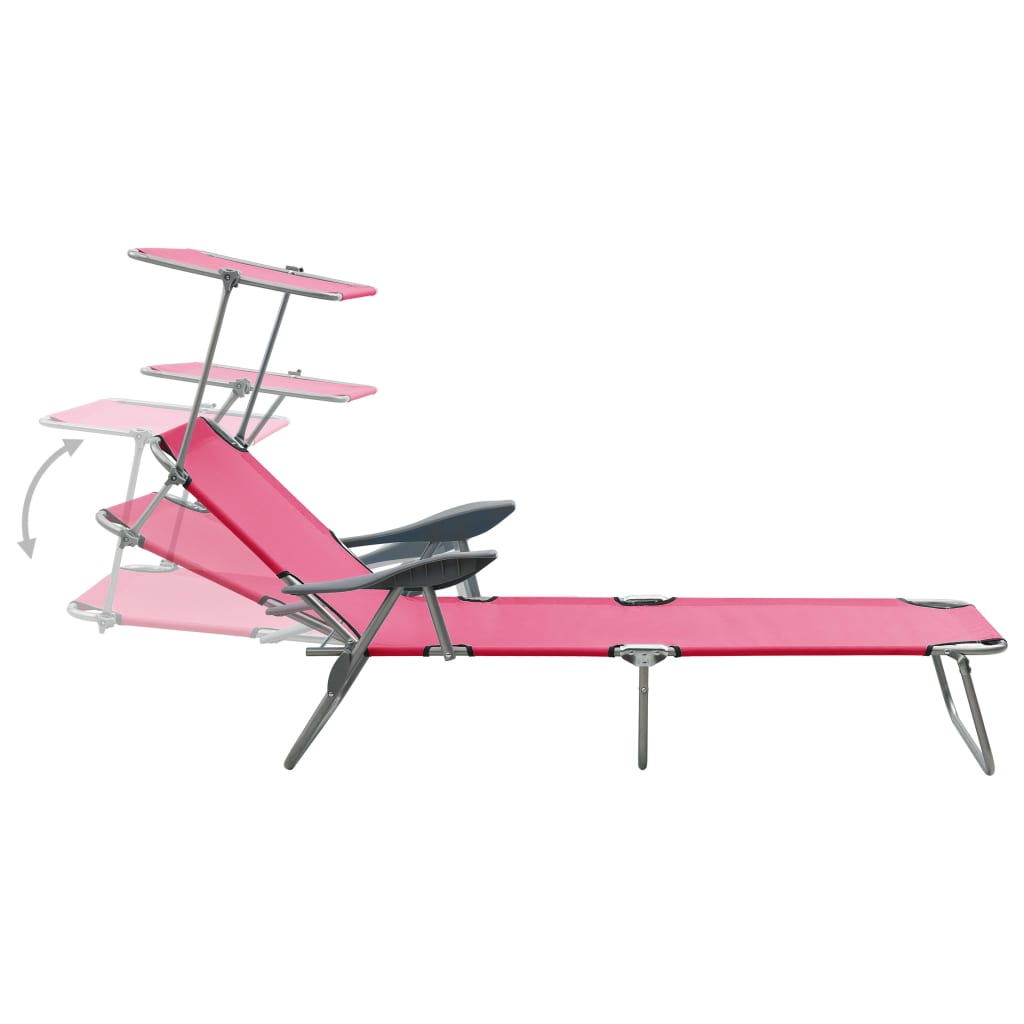 Steel Frame Pink Sun Lounger with Canopy - Durable & Stylish