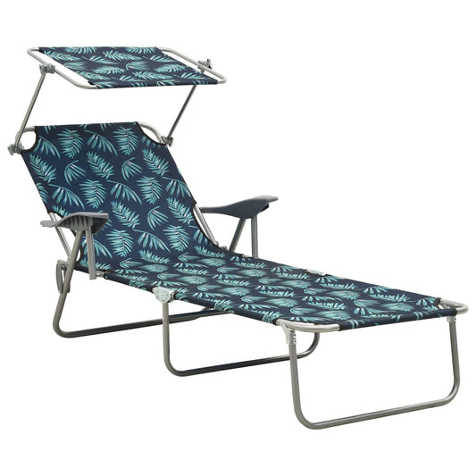 Steel Leaf Print Sun Lounger with Canopy - Stylish Outdoor Relaxation