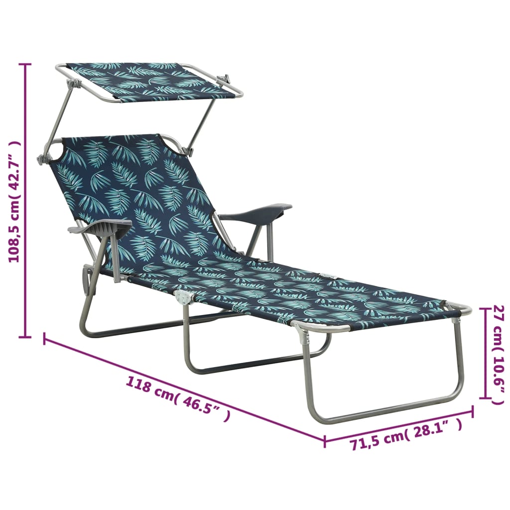 Steel Leaf Print Sun Lounger with Canopy - Stylish Outdoor Relaxation