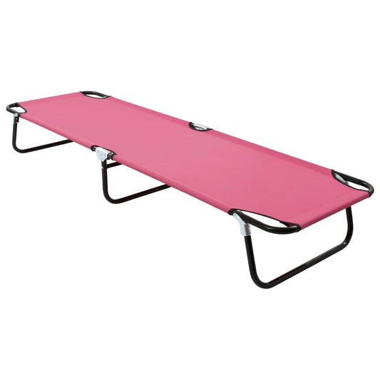 Pink Folding Sun Lounger - Durable Steel Frame, Portable Comfort