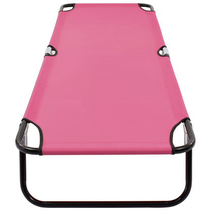 Pink Folding Sun Lounger - Durable Steel Frame, Portable Comfort