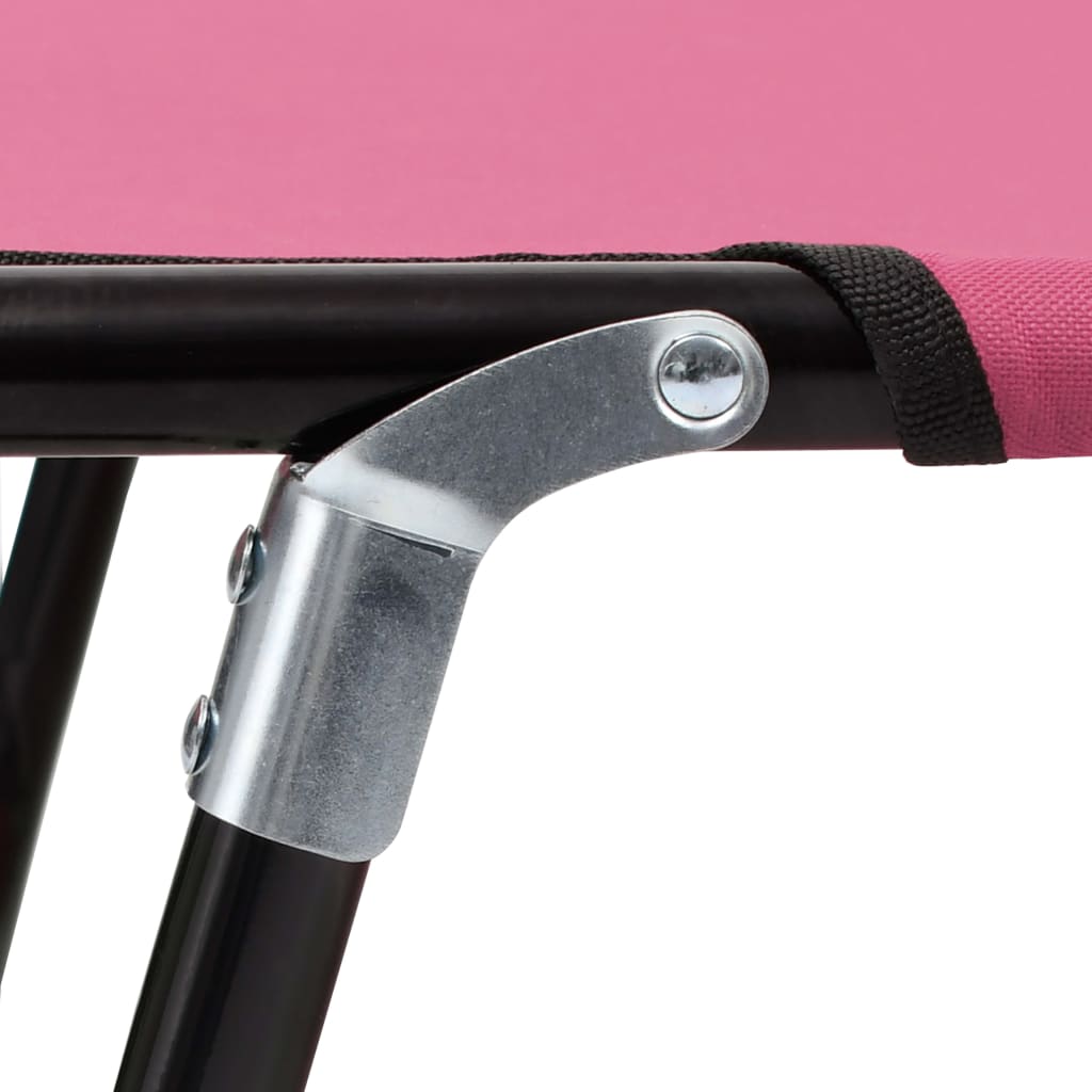 Pink Folding Sun Lounger - Durable Steel Frame, Portable Comfort