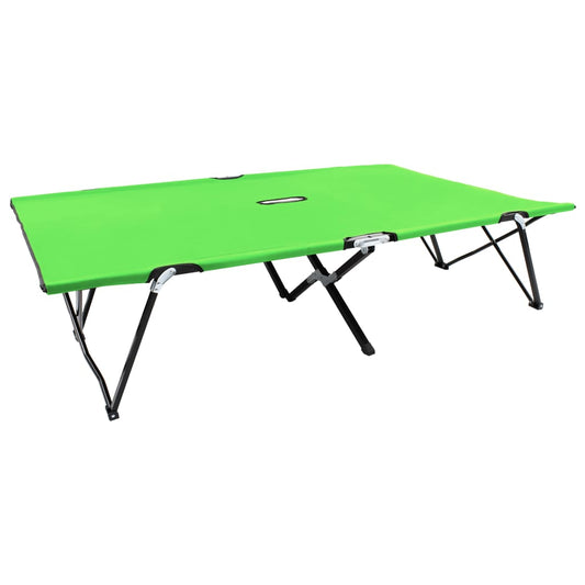 Dual Folding Sun Lounger - Green Steel Frame for Two Person Relaxation