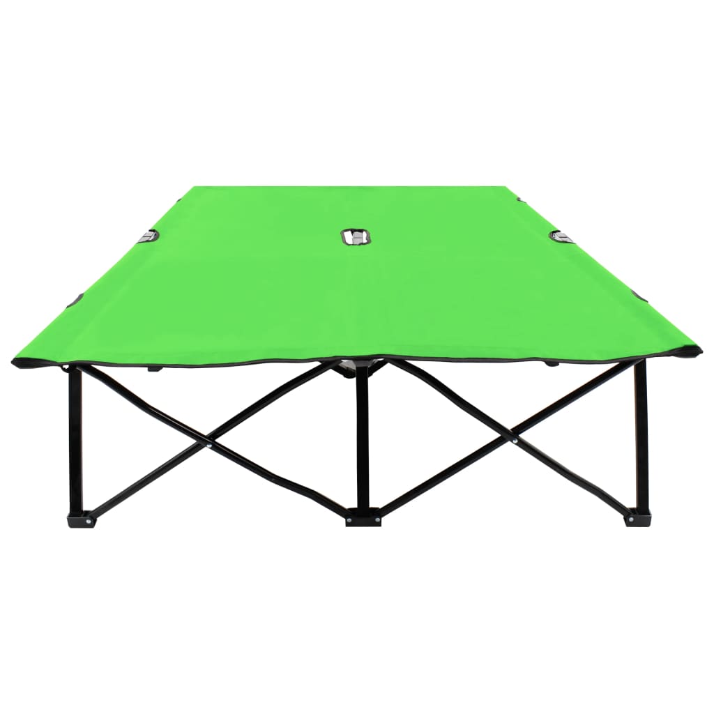 Dual Folding Sun Lounger - Green Steel Frame for Two Person Relaxation