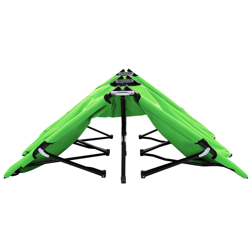 Dual Folding Sun Lounger - Green Steel Frame for Two Person Relaxation