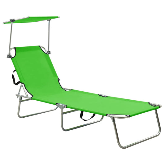 Green Aluminium Folding Sun Lounger with Canopy